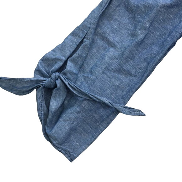 Free People Show Some Shoulder off the shoulder tie long sleeve chambray top XS - Picture 2 of 3